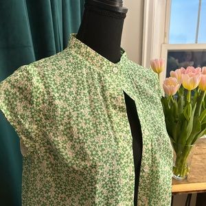 Sheer Green Mini Print Button Down Blouse